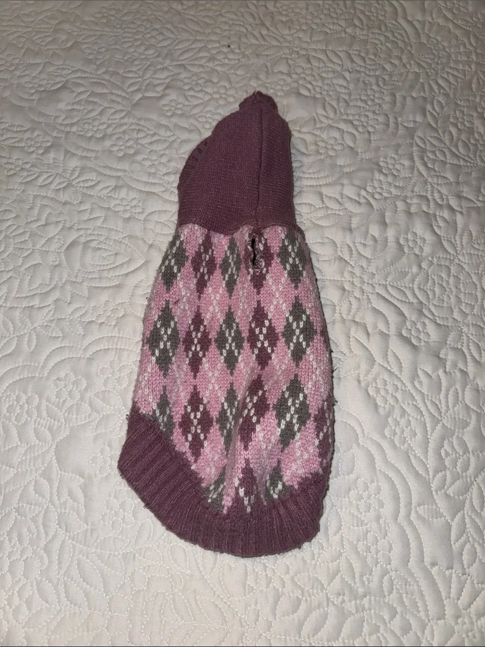 Argyle Knit Hooded Dog Sweater in Mauve and Pink